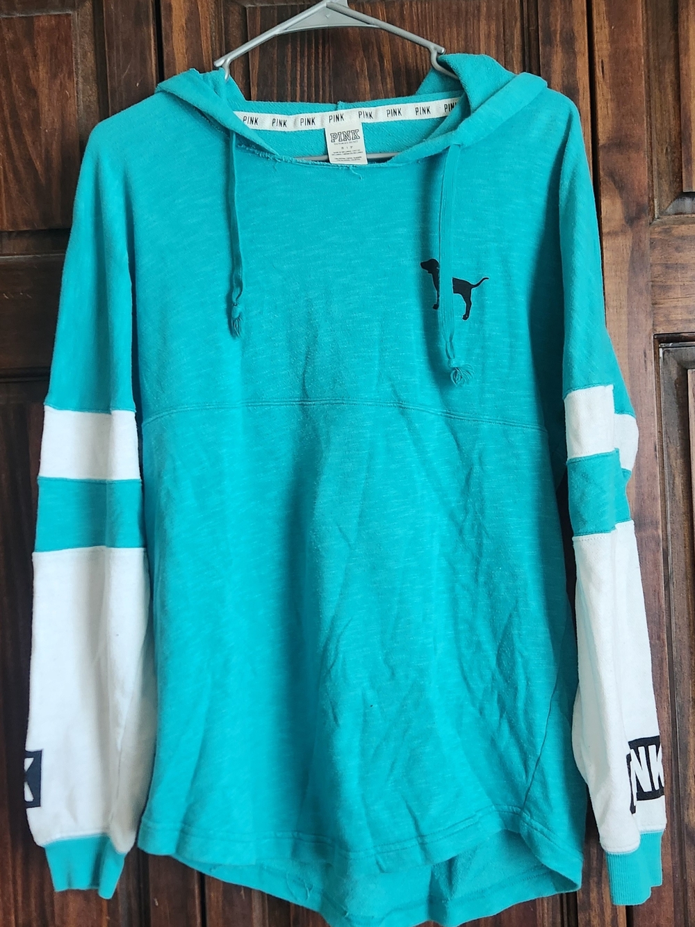 Victoria's Secret PINK Teal and White Hooded Sweater